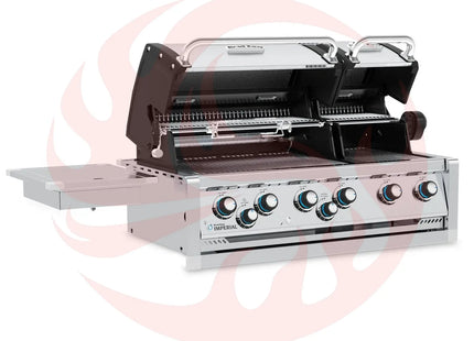 Broil King 11-Foot Outdoor Kitchen Island with Imperial S 690i 6-Burner Gas Grill, Rotisserie, Side Burner & Refrigerator (Right Orientation) - Phoenix Fire Art Store