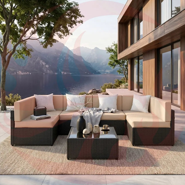 Pamapic Rattan Outdoor Sectional Couch Set  (7 Pieces) Pamapic