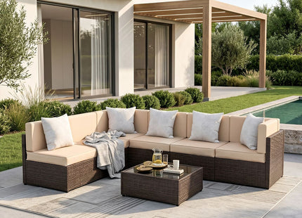 Pamapic Rattan Outdoor Sectional Couch Set  (7 Pieces) Pamapic