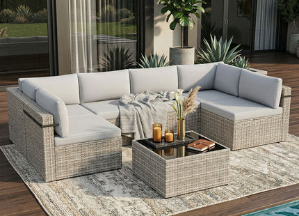 Pamapic Rattan Outdoor Sectional Couch Set  (7 Pieces) Pamapic