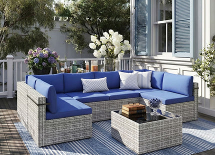 Pamapic Rattan Outdoor Sectional Couch Set  (7 Pieces) Pamapic