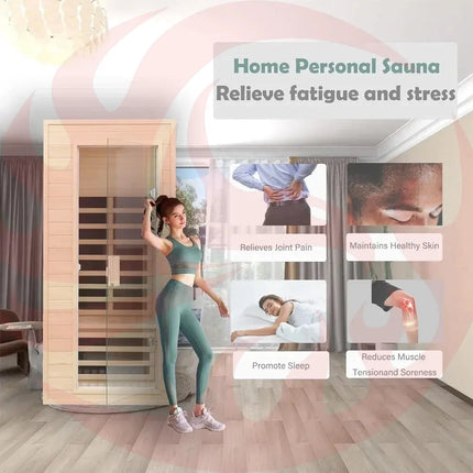 Thermora Premium 1-Person Indoor Low EMF FAR Infrared Heat Hemlock Wood Personal Home Spa Sauna, 1200W (SAK27463) - Phoenix Fire Art Store