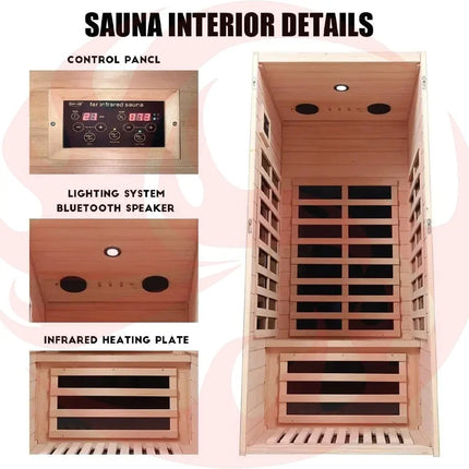 Thermora Premium 1-Person Indoor Low EMF FAR Infrared Heat Hemlock Wood Personal Home Spa Sauna, 1200W (SAK27463) - Phoenix Fire Art Store
