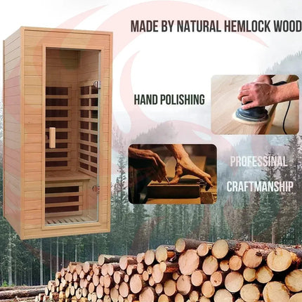 Thermora Premium 1-Person Indoor Low EMF FAR Infrared Heat Hemlock Wood Personal Home Spa Sauna, 1200W (SAK27463) - Phoenix Fire Art Store