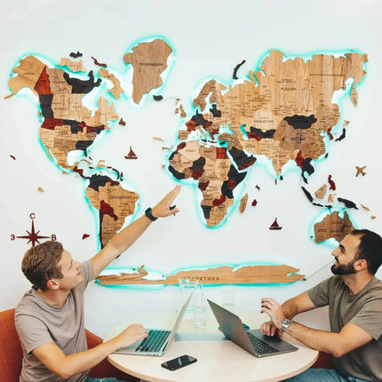 Wooden World Map Wall Art - 3D Solid Wood Decor