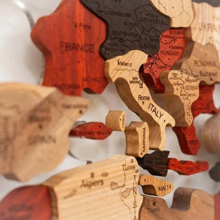 Wooden World Map Wall Art - 3D Solid Wood Decor