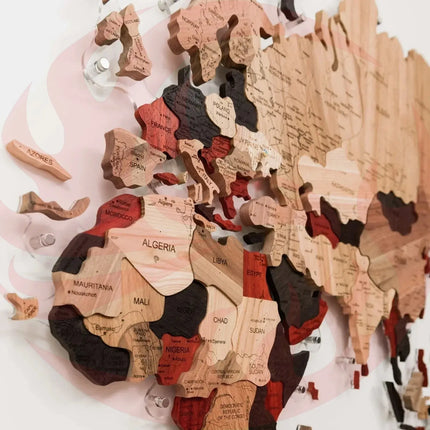 Wooden World Map Wall Art - 3D Solid Wood Decor