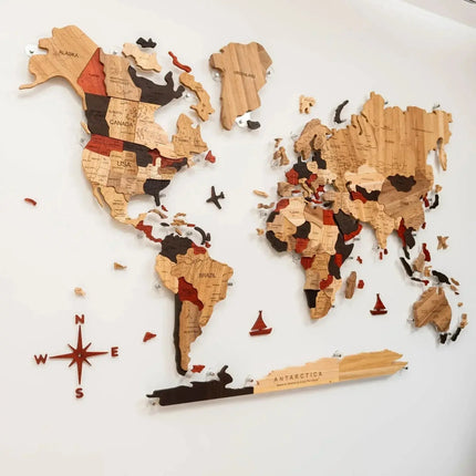 Wooden World Map Wall Art - 3D Solid Wood Decor