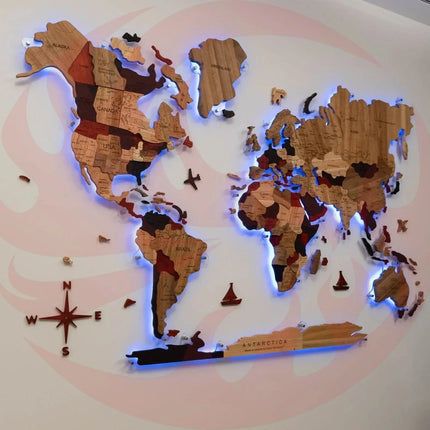 Wooden World Map Wall Art - 3D Solid Wood Decor