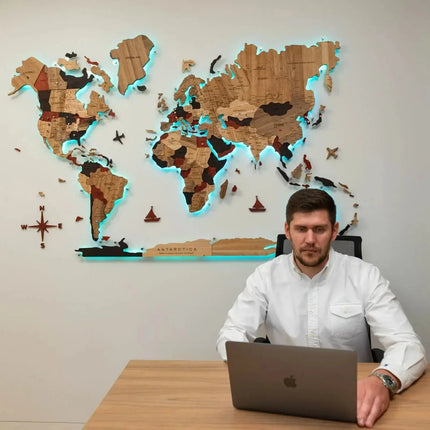 Wooden World Map Wall Art - 3D Solid Wood Decor