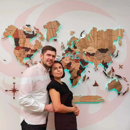 Wooden World Map Wall Art - 3D Solid Wood Decor
