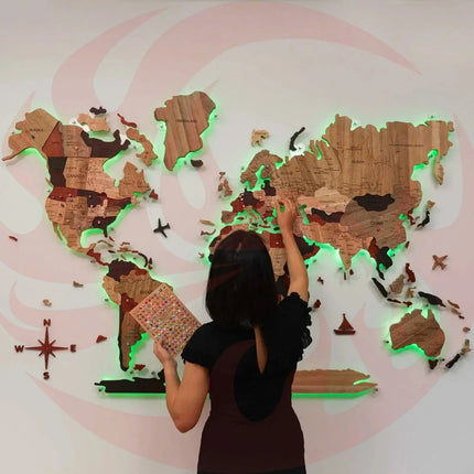 Wooden World Map Wall Art - 3D Solid Wood Decor