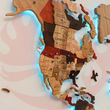 Wooden World Map Wall Art - 3D Solid Wood Decor