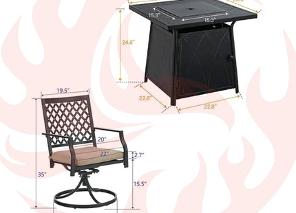 Sophia & William Outdoor Gas Fire Pit Table Set W/ Cushioned Swivel Dining Chairs, 5PCS (SAK63872) - Phoenix Fire Art Store