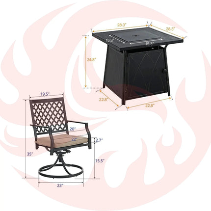 Sophia & William Outdoor Gas Fire Pit Table Set W/ Cushioned Swivel Dining Chairs, 5PCS (SAK63872) - Phoenix Fire Art Store