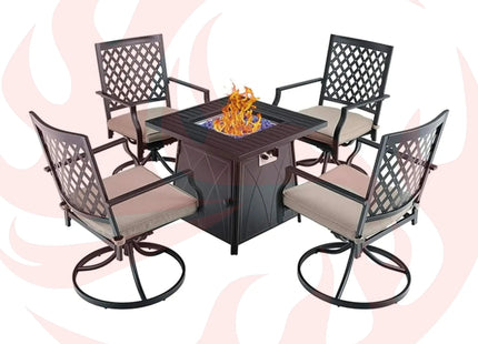 Sophia & William Outdoor Gas Fire Pit Table Set W/ Cushioned Swivel Dining Chairs, 5PCS (SAK63872) - Phoenix Fire Art Store