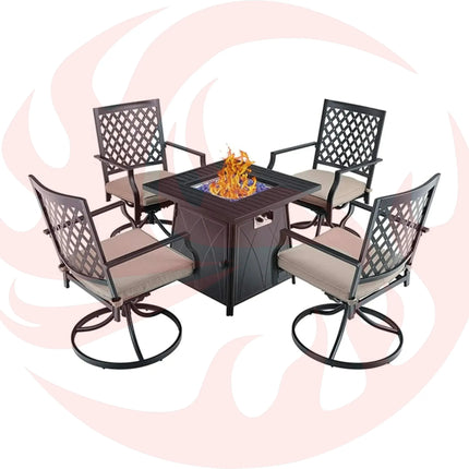 Sophia & William Outdoor Gas Fire Pit Table Set W/ Cushioned Swivel Dining Chairs, 5PCS (SAK63872) - Phoenix Fire Art Store