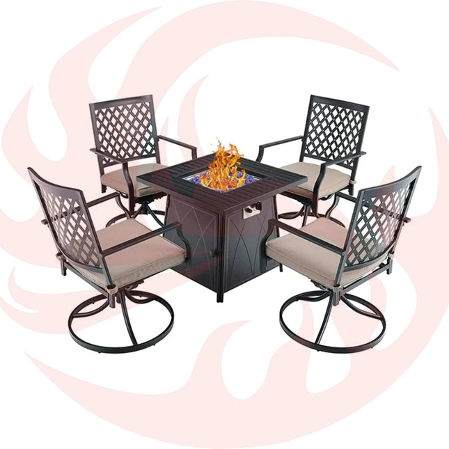 Sophia & William Outdoor Gas Fire Pit Table Set W/ Cushioned Swivel Dining Chairs, 5PCS (SAK63872) - Phoenix Fire Art Store