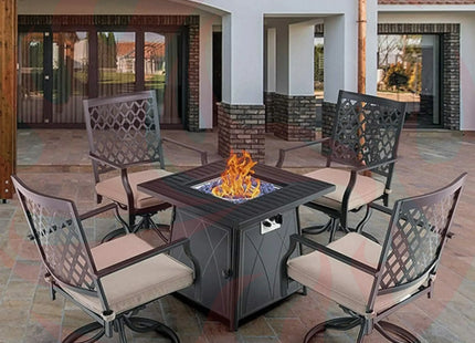 Sophia & William Outdoor Gas Fire Pit Table Set W/ Cushioned Swivel Dining Chairs, 5PCS (SAK63872) - Phoenix Fire Art Store