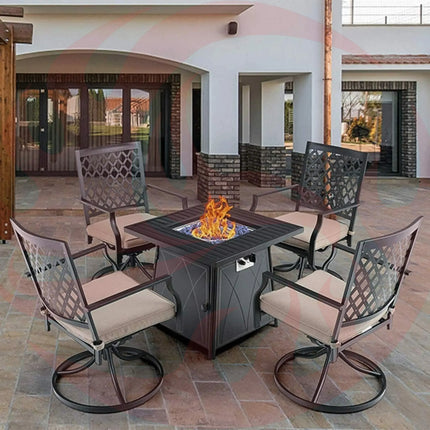 Sophia & William Outdoor Gas Fire Pit Table Set W/ Cushioned Swivel Dining Chairs, 5PCS (SAK63872) - Phoenix Fire Art Store