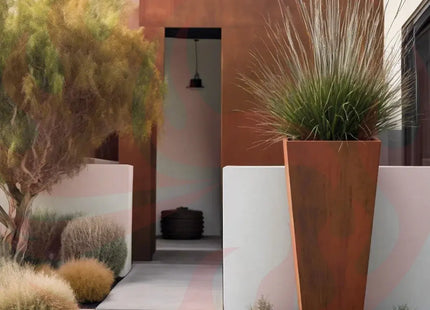 Steel Radius Tapered Planters - Corten Steel Outdoor Planter Box - Phoenix Fire Art Store