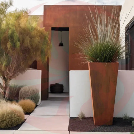 Steel Radius Tapered Planters - Corten Steel Outdoor Planter Box - Phoenix Fire Art Store