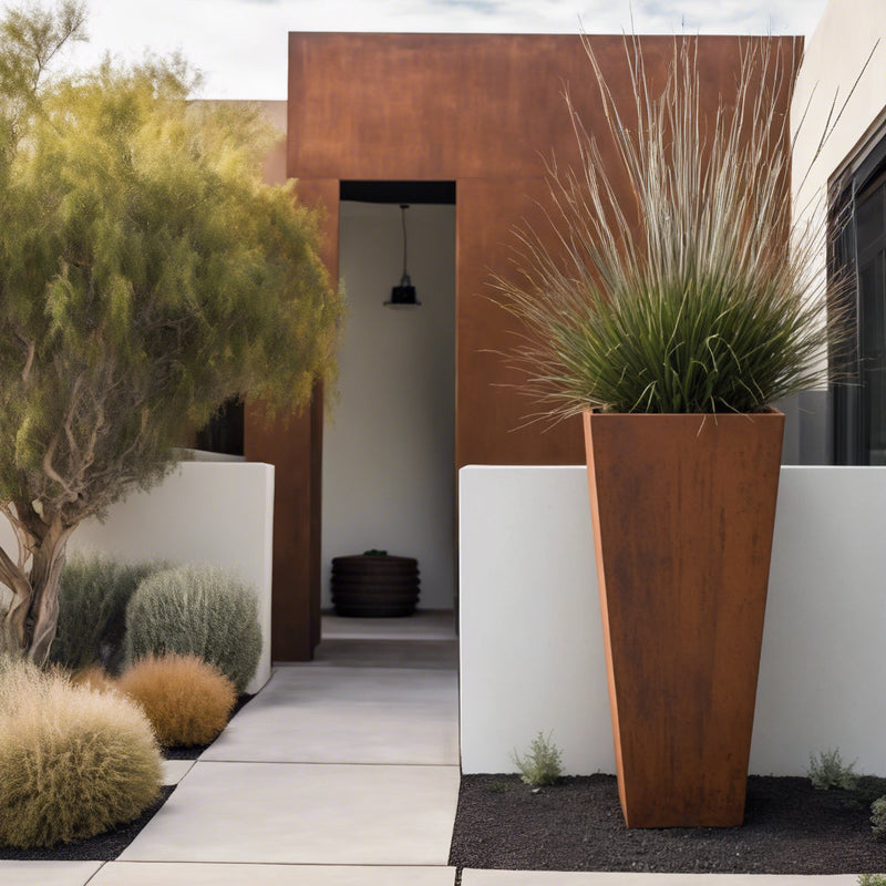 Steel Radius Tapered Planters - Corten Steel Outdoor Planter Box