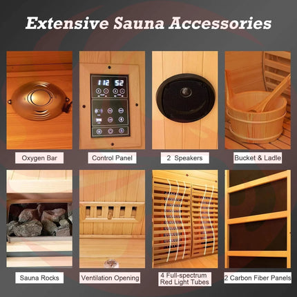 Rövia Luma 2-Person Indoor Hybrid Sauna Room With Infrared And 3.5KW Steam Heaters (SAK83750) - Phoenix Fire Art Store