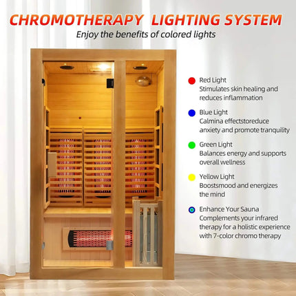 Rövia Luma 2-Person Indoor Hybrid Sauna Room With Infrared And 3.5KW Steam Heaters (SAK83750) - Phoenix Fire Art Store