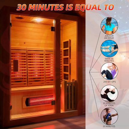 Rövia Luma 2-Person Indoor Hybrid Sauna Room With Infrared And 3.5KW Steam Heaters (SAK83750) - Phoenix Fire Art Store