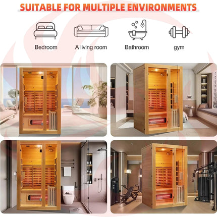 Rövia Luma 2-Person Indoor Hybrid Sauna Room With Infrared And 3.5KW Steam Heaters (SAK83750) - Phoenix Fire Art Store