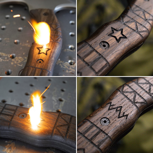 Handcrafted tomahawk "Takoda" with tribal engraving