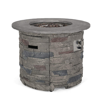 Alora 32" Transitional Outdoor Concrete Round Propane Fire Pit Table, Gray (SAK48268)