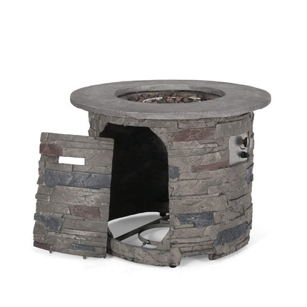 Alora 32" Transitional Outdoor Concrete Round Propane Fire Pit Table, Gray (SAK48268)