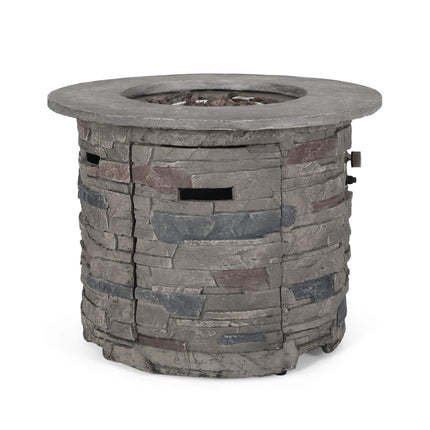Alora 32" Transitional Outdoor Concrete Round Propane Fire Pit Table, Gray (SAK48268)