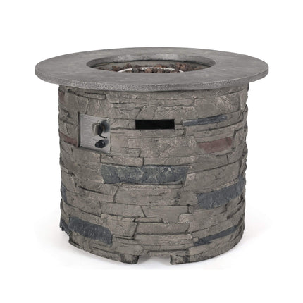 Alora 32" Transitional Outdoor Concrete Round Propane Fire Pit Table, Gray (SAK48268)