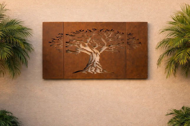 Laser-Cut Tree of Life Corten Steel Modular Panel Set - FREE SHIPPING MK Design Elements