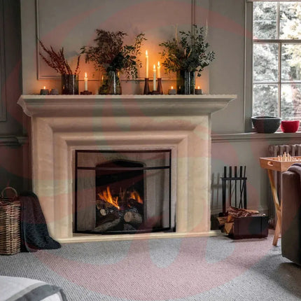 Troia Light Travertine Modern Hand-carved Fireplace Surround (W)10" (L)52" (H)48" - Phoenix Fire Art Store