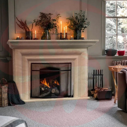 Troia Light Travertine Modern Hand-carved Fireplace Surround (W)10" (L)52" (H)48" - Phoenix Fire Art Store