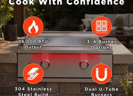 TrueFlame 30" Premium Built-In Stainless Gas Griddle Grill [TFG30] (SAK85362) SAKSBY WHOLESALE
