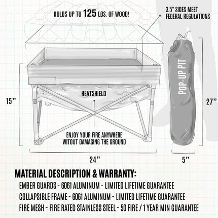 Fireside Outdoor Pop-Up Fire Pit & Heat Shield Bundle - Phoenix Fire Art Store