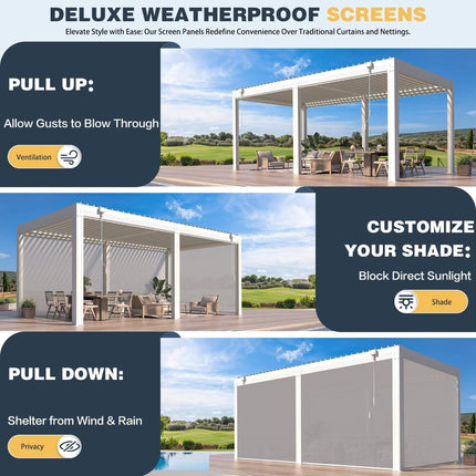 Alora White Louvered Aluminum Pergola With Adjustable Roof And Pull-Down Screens (SAK46817) SAKSBY WHOLESALE