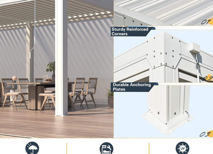 Alora White Louvered Aluminum Pergola With Adjustable Roof And Pull-Down Screens (SAK46817) SAKSBY WHOLESALE