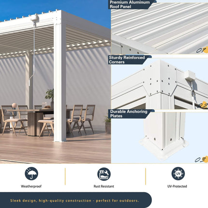 Alora White Louvered Aluminum Pergola With Adjustable Roof And Pull-Down Screens (SAK46817) SAKSBY WHOLESALE