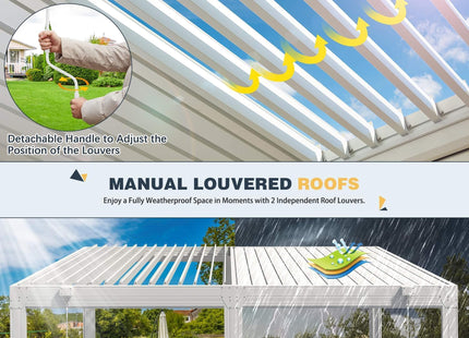 Alora White Louvered Aluminum Pergola With Adjustable Roof And Pull-Down Screens (SAK46817) SAKSBY WHOLESALE
