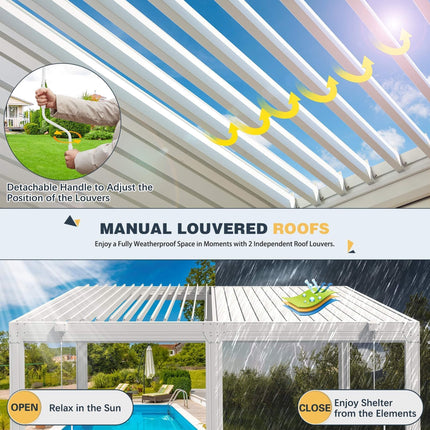 Alora White Louvered Aluminum Pergola With Adjustable Roof And Pull-Down Screens (SAK46817) SAKSBY WHOLESALE